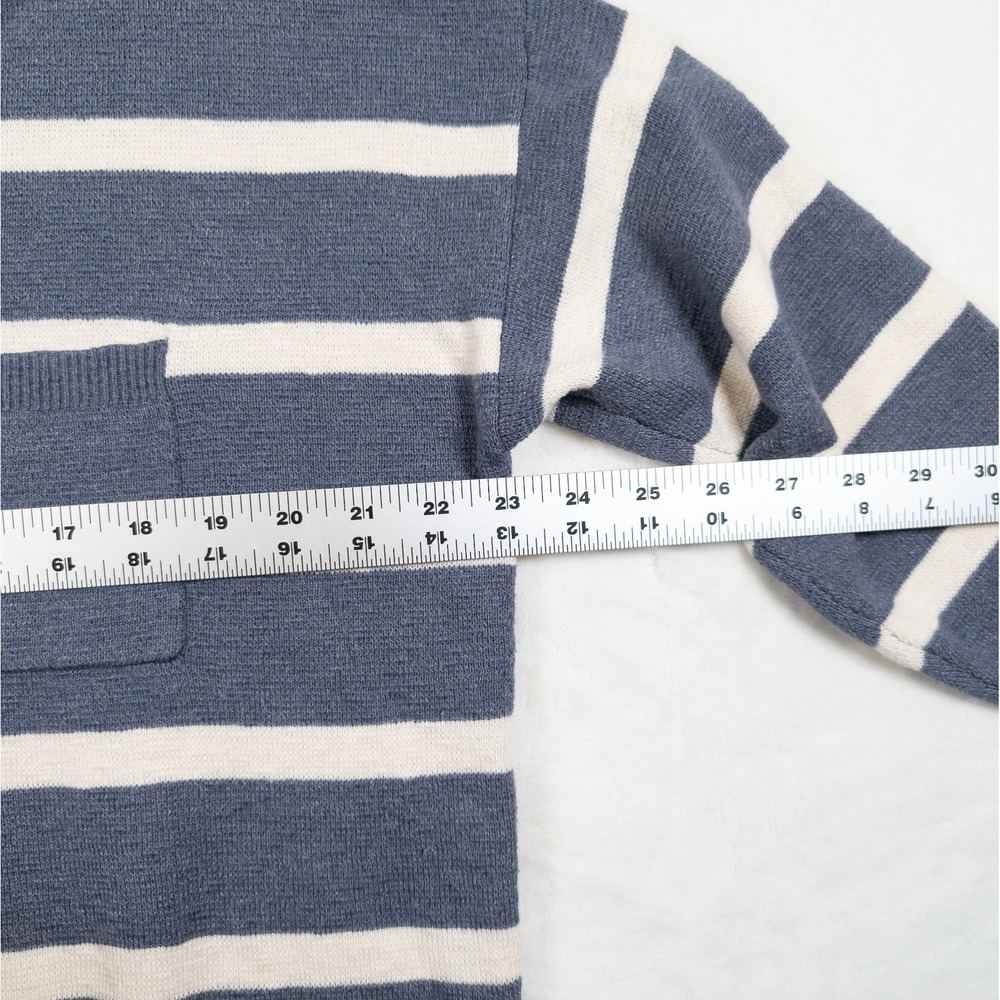 Madewell Henley Hoodie Women S Blue Oversized Coastal Preppy Nautical Cabin Cozy - Picture 8 of 15